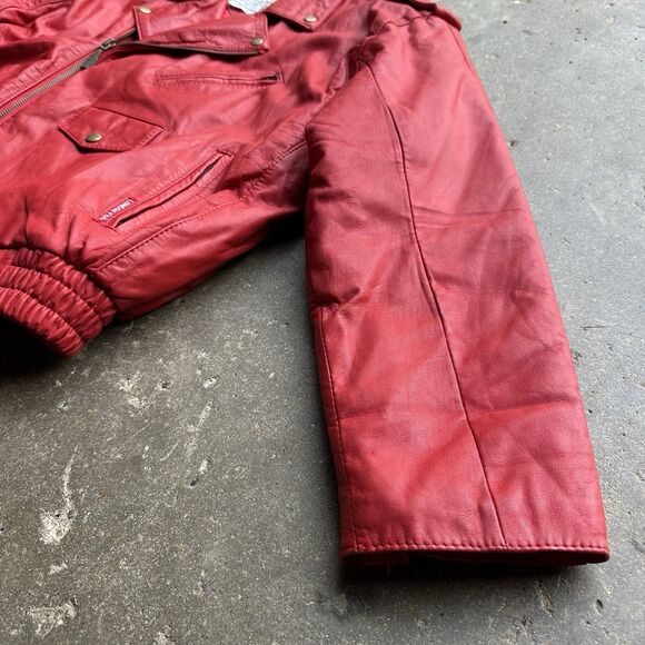 Rare Vintage London Fog Red Leather Moto Jacket Women’s 12 Made in Korea 80s - Picture 9 of 16